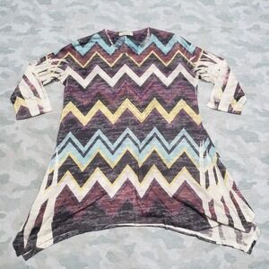 Jess & Jane Top Womens Large Multicolor V-Neck 3/4 Sleeve